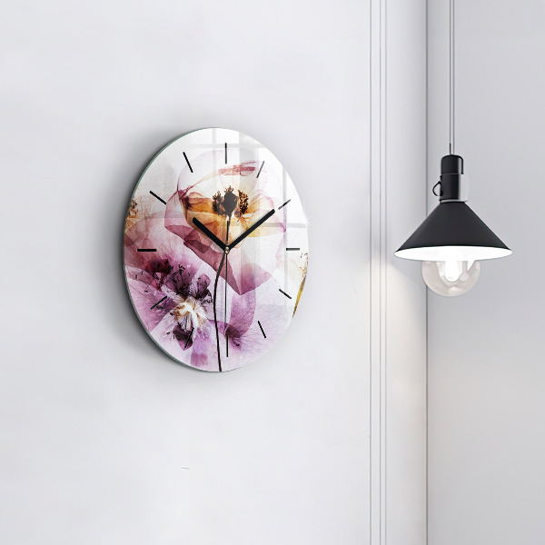 Round glass wall clock Dry poppy flowers
