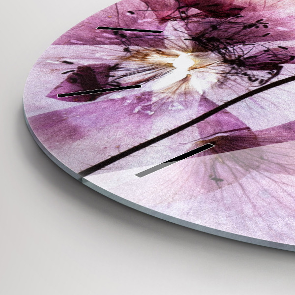 Round glass wall clock Dry poppy flowers