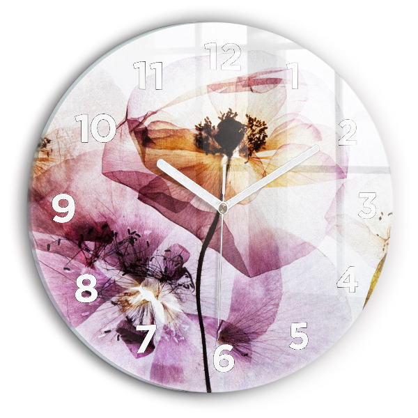 Round glass wall clock Dry poppy flowers