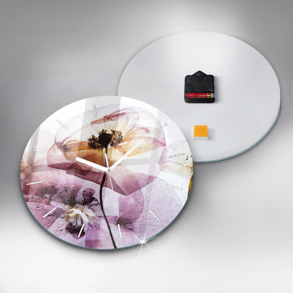 Round glass wall clock Dry poppy flowers