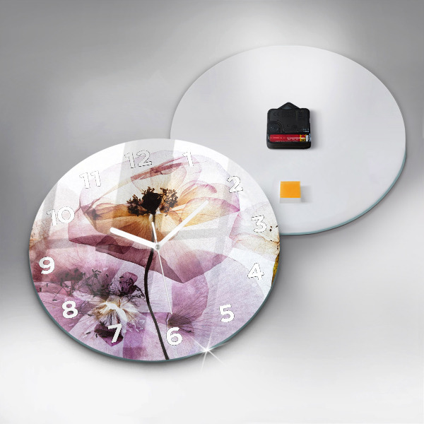 Round glass wall clock Dry poppy flowers