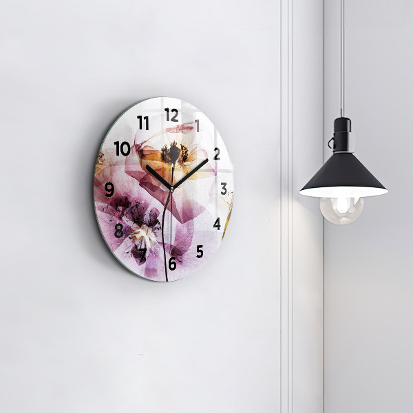 Round glass wall clock Dry poppy flowers