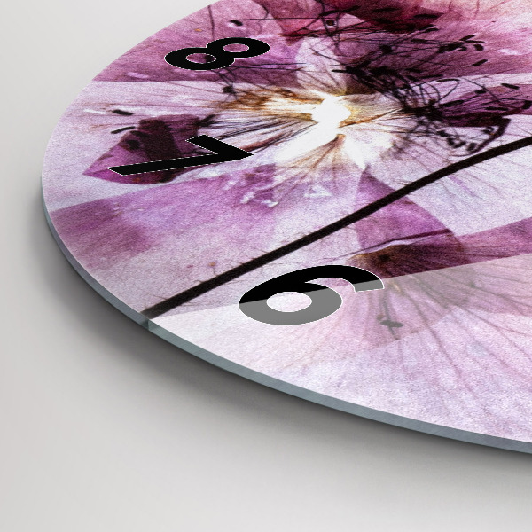 Round glass wall clock Dry poppy flowers