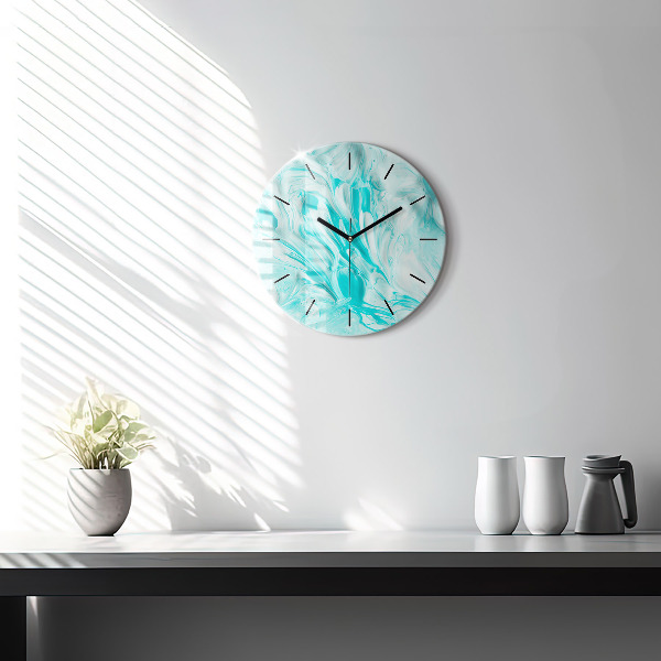 Round glass wall clock Blue abstraction