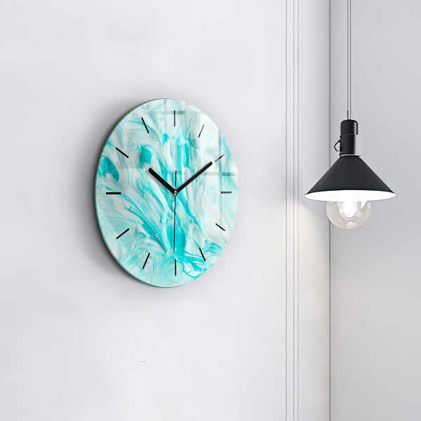 Round glass wall clock Blue abstraction