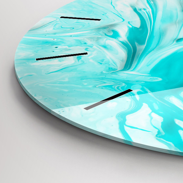 Round glass wall clock Blue abstraction