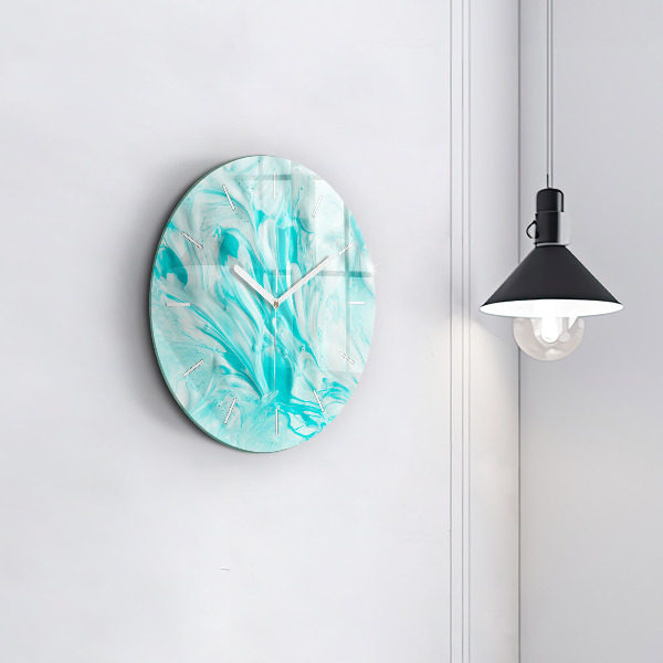 Round glass wall clock Blue abstraction
