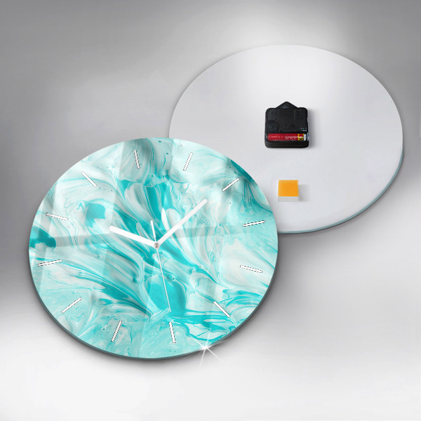 Round glass wall clock Blue abstraction