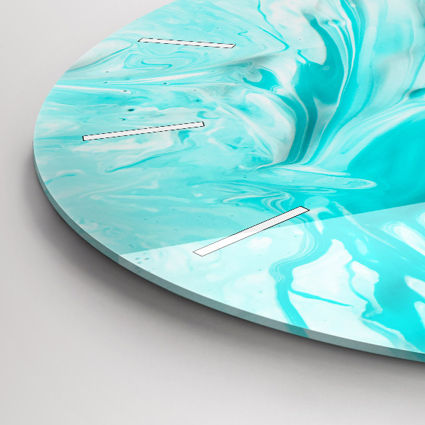 Round glass wall clock Blue abstraction