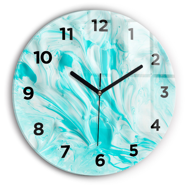 Round glass wall clock Blue abstraction