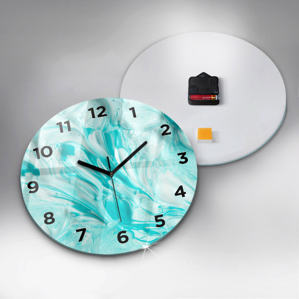 Round glass wall clock Blue abstraction