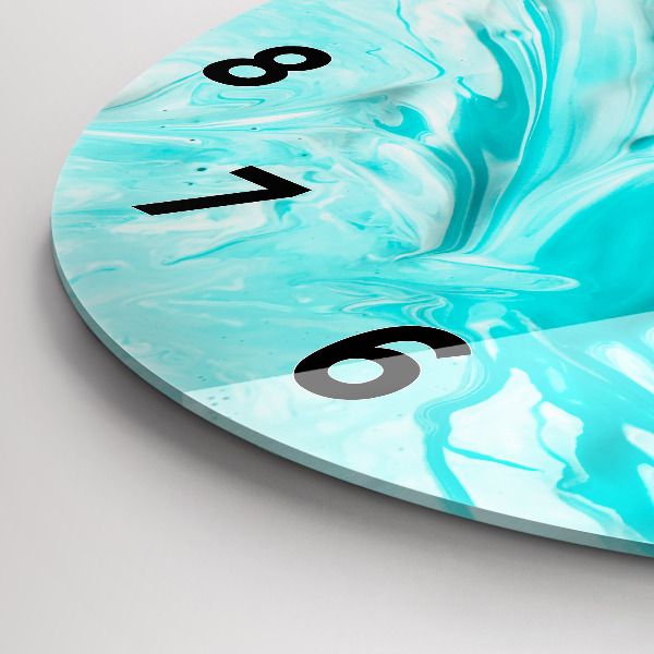 Round glass wall clock Blue abstraction