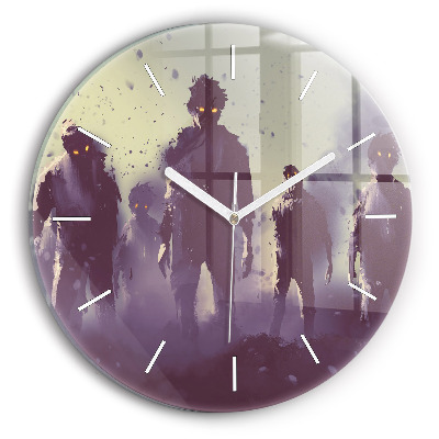 Round glass wall clock Zombies at night - halloween