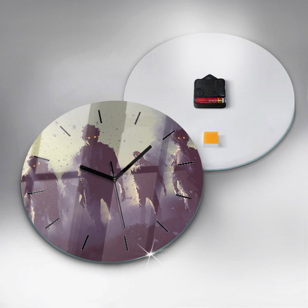 Round glass wall clock Zombies at night - halloween