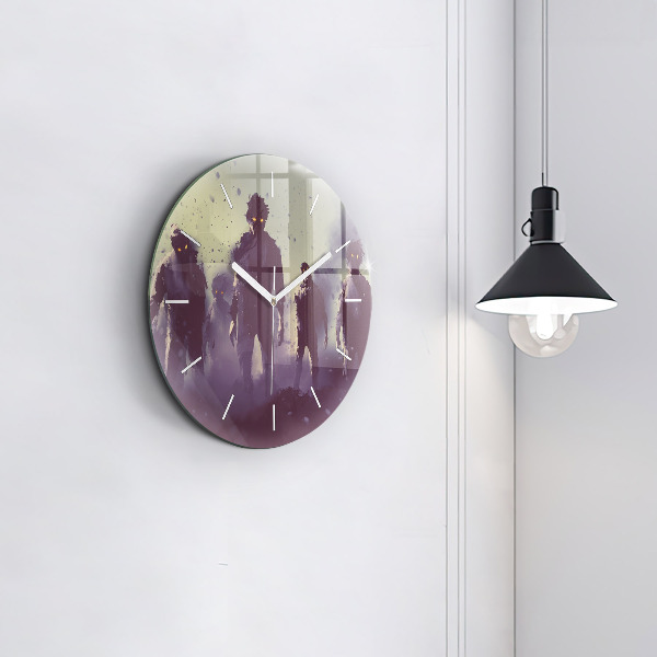 Round glass wall clock Zombies at night - halloween