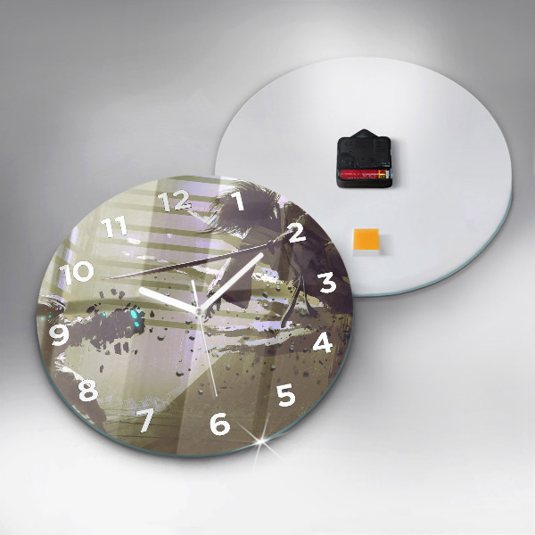 Round glass wall clock Robot vs Samurai Fight