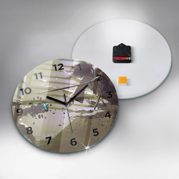 Round glass wall clock Robot vs Samurai Fight