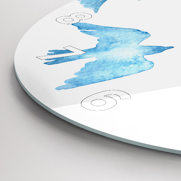 Round glass wall clock Flying blue birds