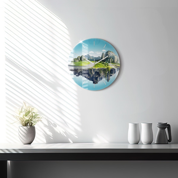 Round glass wall clock Flying Island