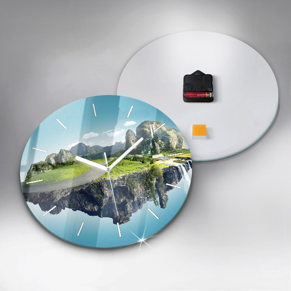 Round glass wall clock Flying Island