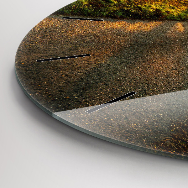 Round glass wall clock Fog at sunrise