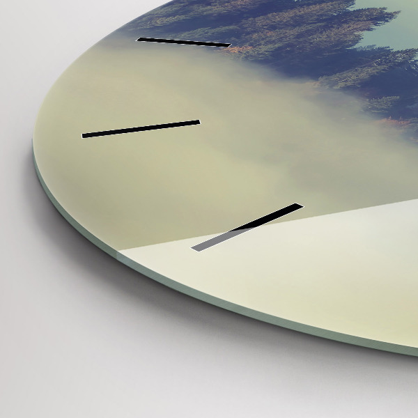 Round glass wall clock Misty forest eagle