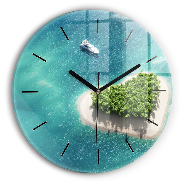 Round glass wall clock Heart Island