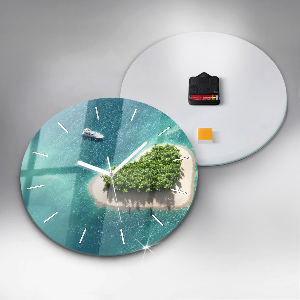 Round glass wall clock Heart Island