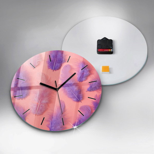 Round glass wall clock Colorful feathers
