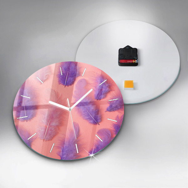 Round glass wall clock Colorful feathers