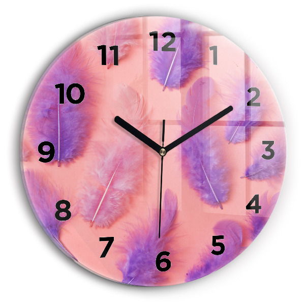 Round glass wall clock Colorful feathers