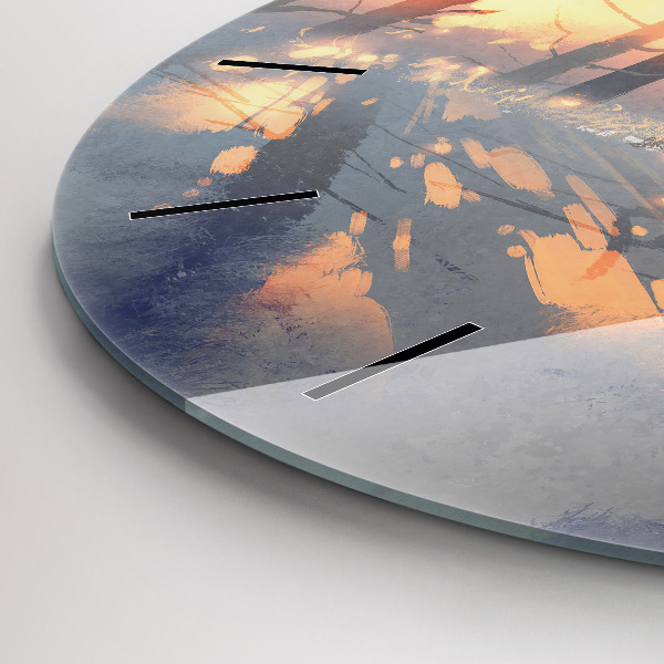 Round glass wall clock Winter Tree Landscape