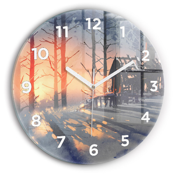 Round glass wall clock Winter Tree Landscape