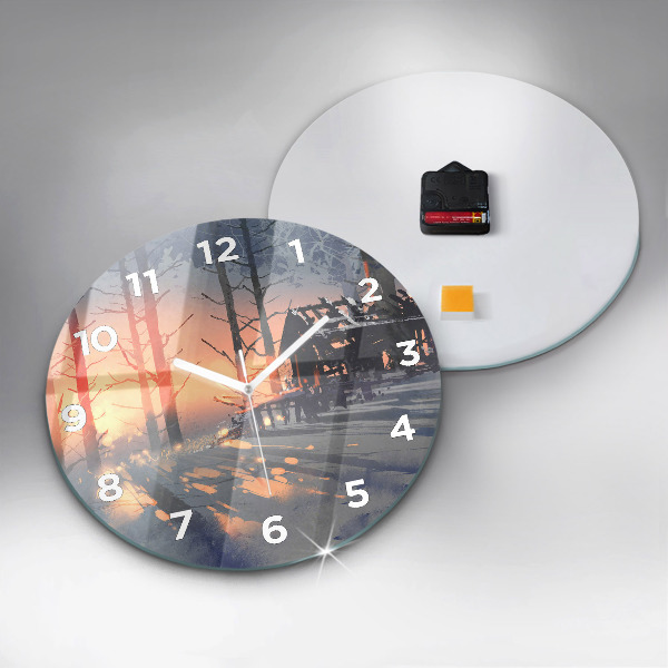 Round glass wall clock Winter Tree Landscape