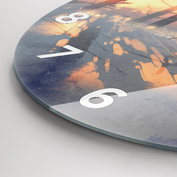 Round glass wall clock Winter Tree Landscape