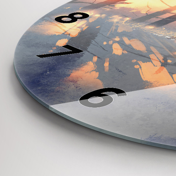 Round glass wall clock Winter Tree Landscape