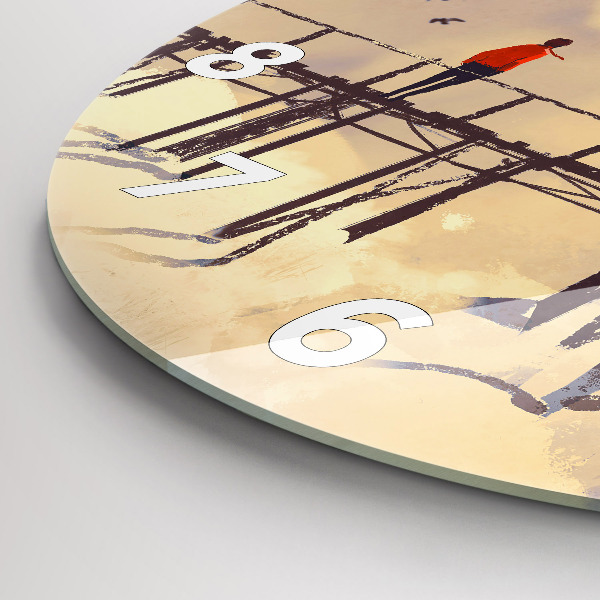 Round glass wall clock Man on the old bridge