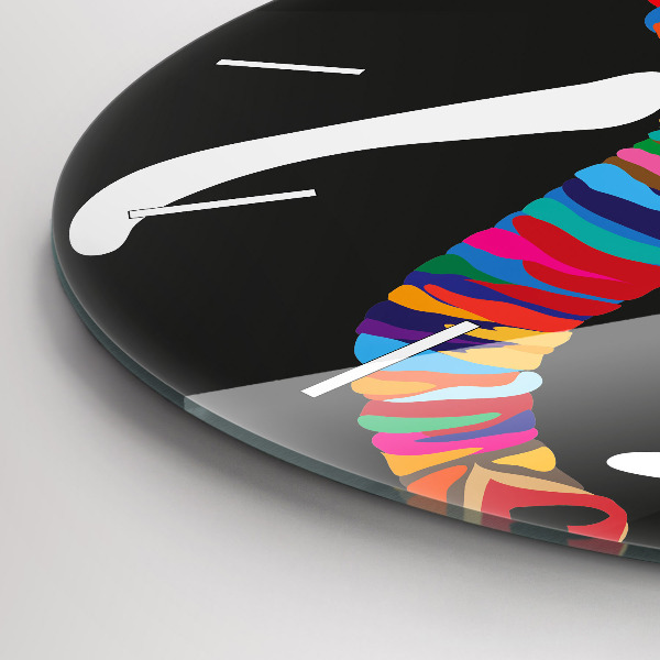 Round glass wall clock Colorful elephant