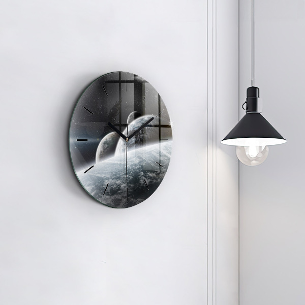 Round glass wall clock Space and planets