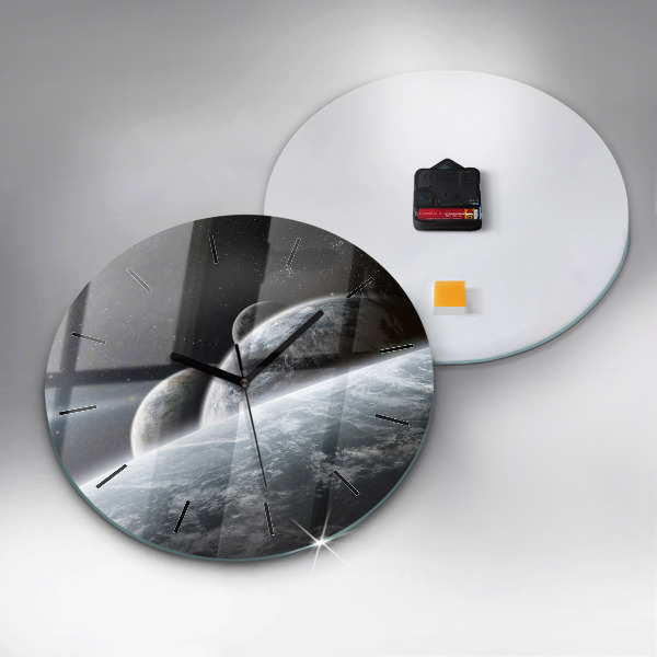Round glass wall clock Space and planets