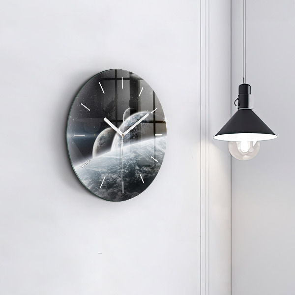 Round glass wall clock Space and planets