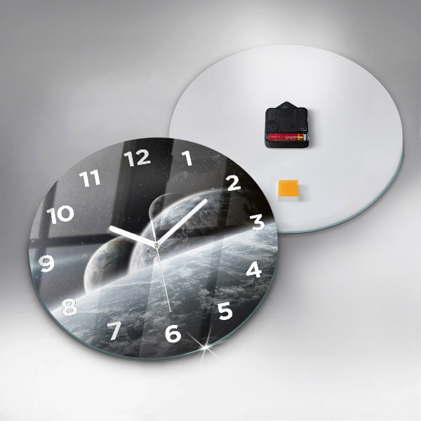 Round glass wall clock Space and planets
