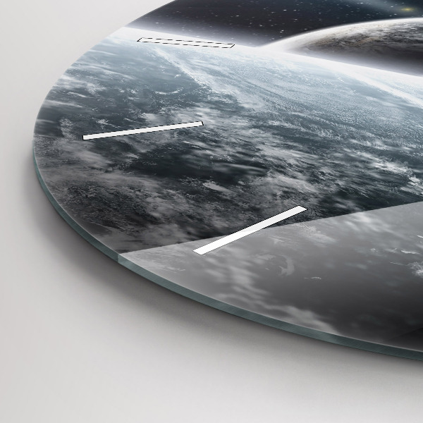 Round glass wall clock Space and planets