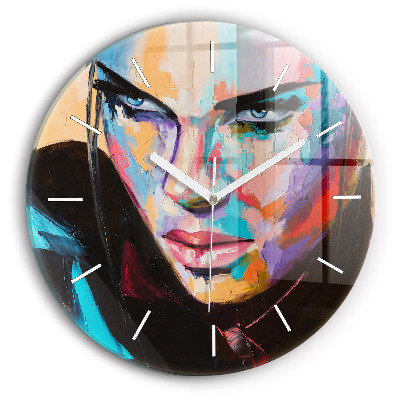 Round glass wall clock Portrait of a woman