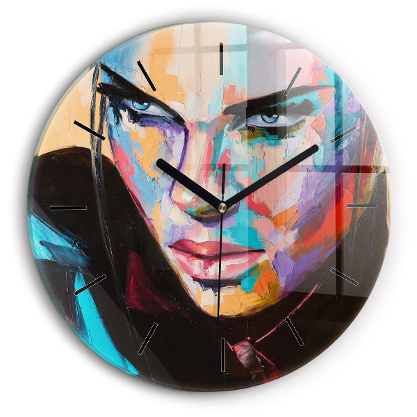 Round glass wall clock Portrait of a woman
