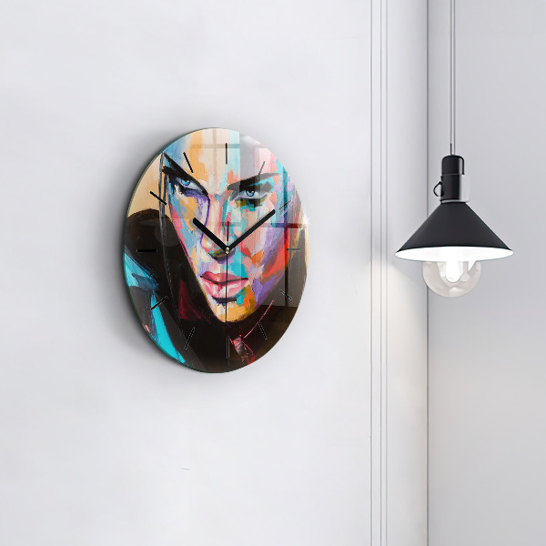 Round glass wall clock Portrait of a woman