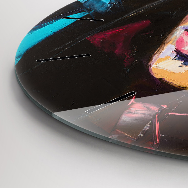 Round glass wall clock Portrait of a woman