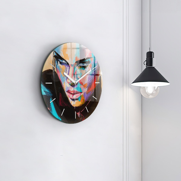 Round glass wall clock Portrait of a woman