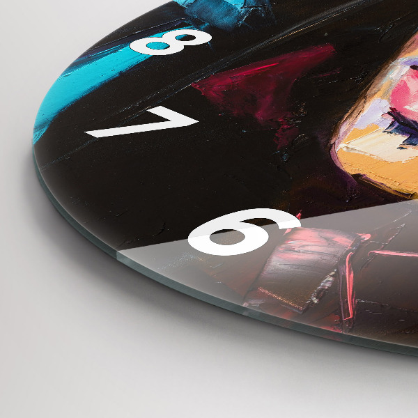 Round glass wall clock Portrait of a woman