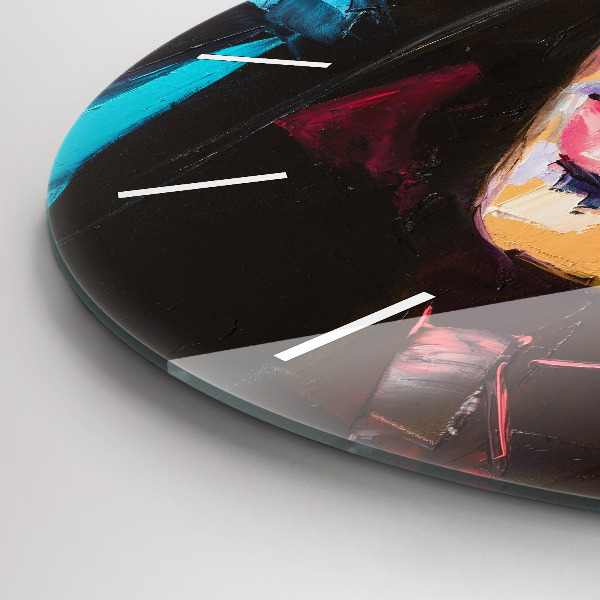 Round glass wall clock Portrait of a woman